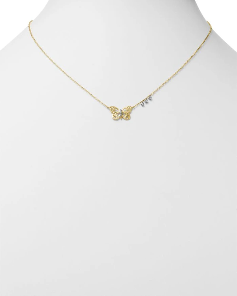 14K White & Yellow Gold Butterfly Pendant Necklace, 16"