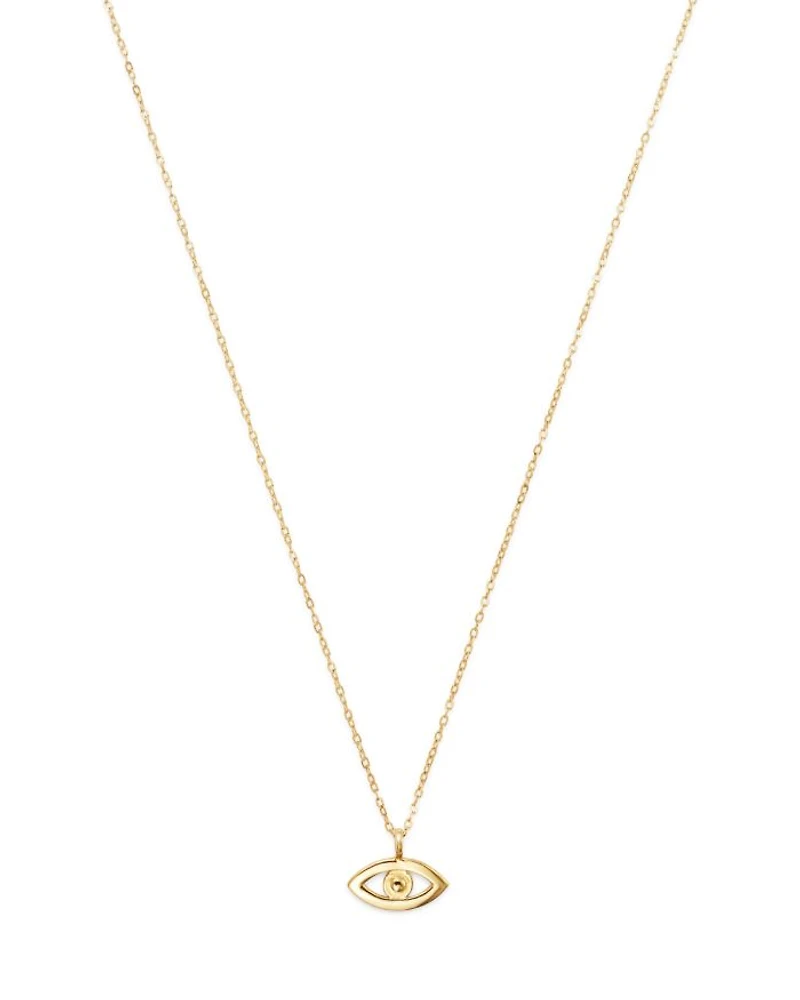 14K Yellow Gold Evil Eye Pendant Necklace, 16"