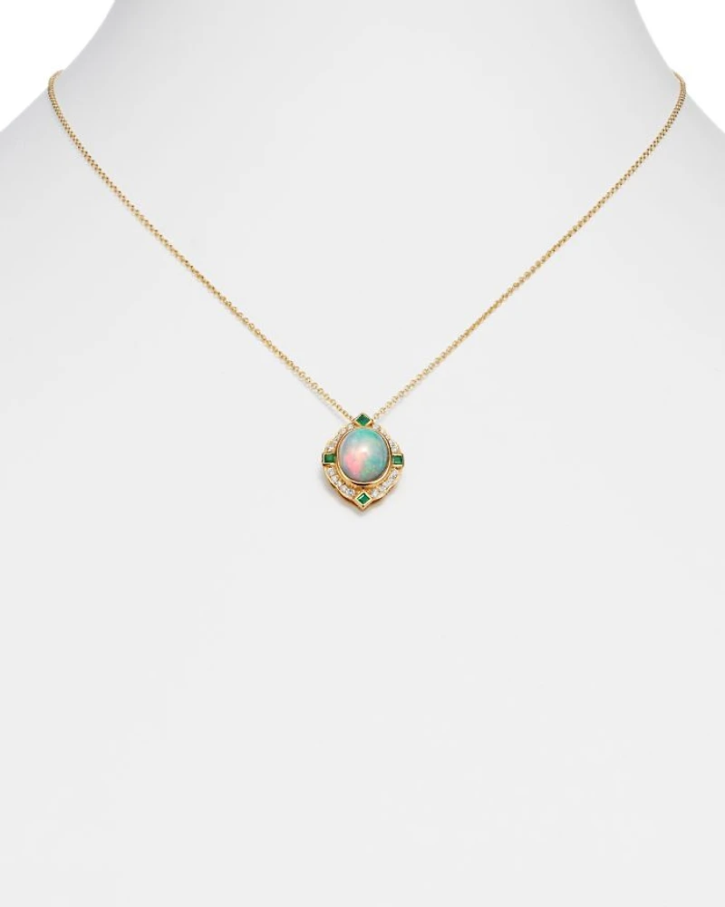 Ethiopian Opal, Emerald & Diamond Pendant Necklace in 14K Yellow Gold, 18"