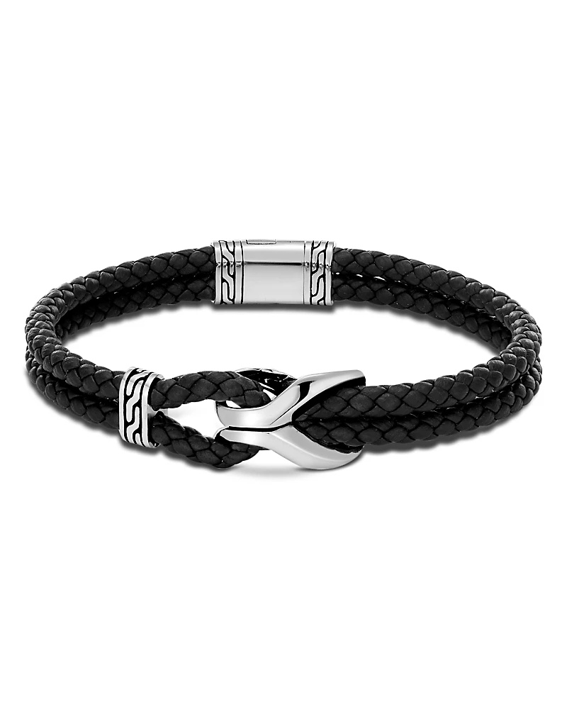 John Hardy Sterling Silver Classic Chain Cord Bracelet with Black Leather