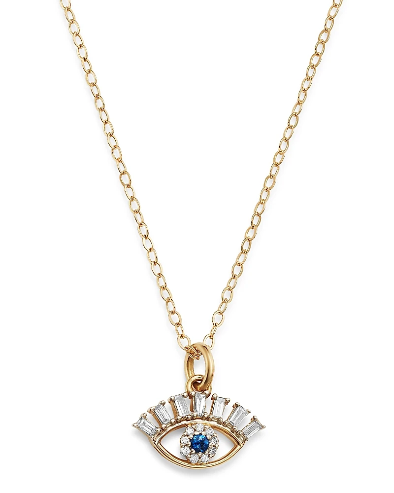 Bloomingdale's Fine Collection Diamond & Blue Sapphire Evil Eye Pendant Necklace