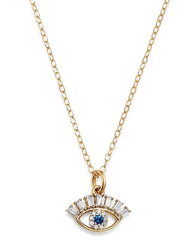 Bloomingdale's Fine Collection Diamond & Blue Sapphire Evil Eye Pendant Necklace