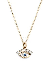 Bloomingdale's Fine Collection Diamond & Blue Sapphire Evil Eye Pendant Necklace