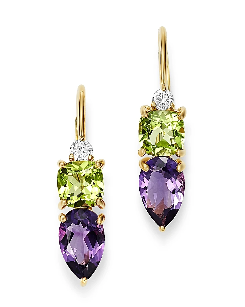 Bloomingdale's Fine Collection Diamond, Amethyst & Peridot Drop Earrings