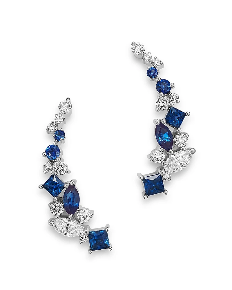 Bloomingdale's Fine Collection Diamond and Blue Sapphire Climber Earrings