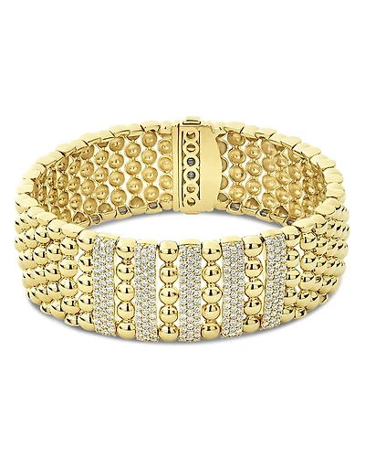Lagos 18K Yellow Gold Caviar Gold Five Station Pave Diamond Statement Bracelet - Exclusive