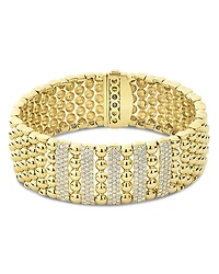 Lagos 18K Yellow Gold Caviar Gold Five Station Pave Diamond Statement Bracelet - Exclusive