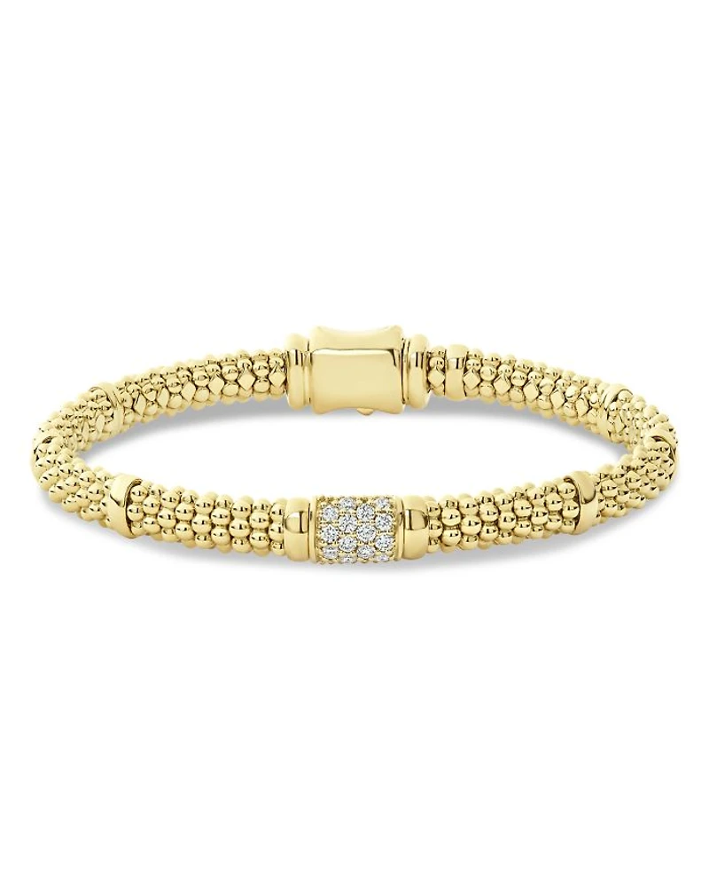 18K Yellow Gold Caviar Small Diamond Slim Station Bracelet