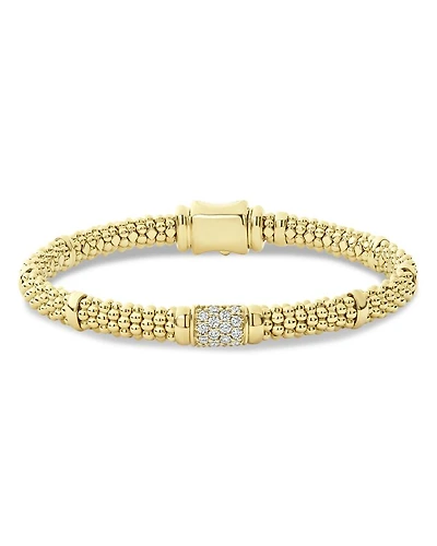 18K Yellow Gold Caviar Small Diamond Slim Station Bracelet