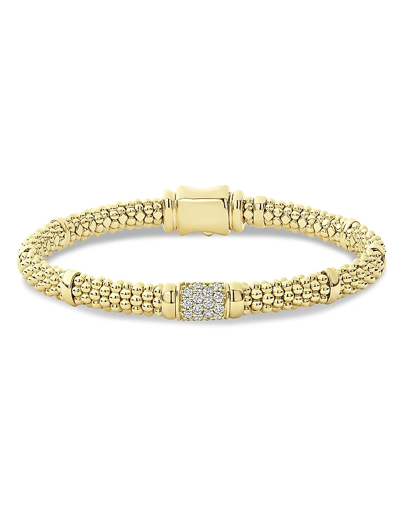 Lagos 18K Yellow Gold Caviar Diamond Slim Station Bracelet