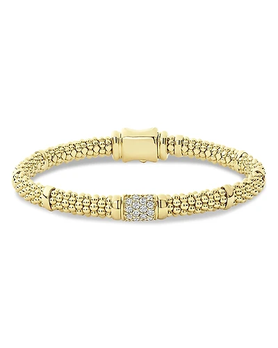 Lagos 18K Yellow Gold Caviar Diamond Slim Station Bracelet