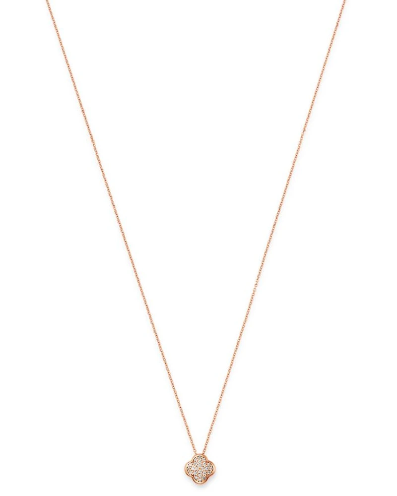 Pavé Diamond Clover Pendant Necklace in 14K Rose Gold, 0.08 tcw