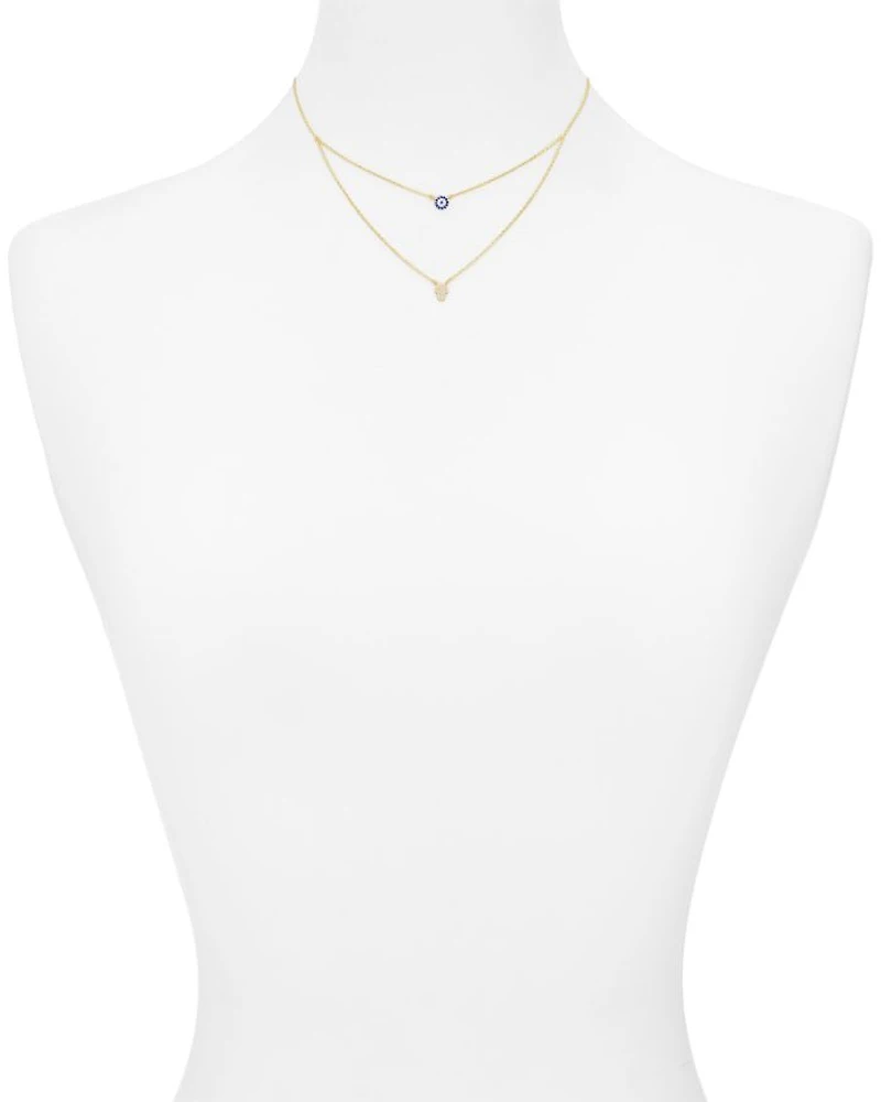 Double Strand Hamsa Pendant Necklace in 14K Gold-Plated Sterling Silver or Sterling Silver, 14"-16" - Exclusive