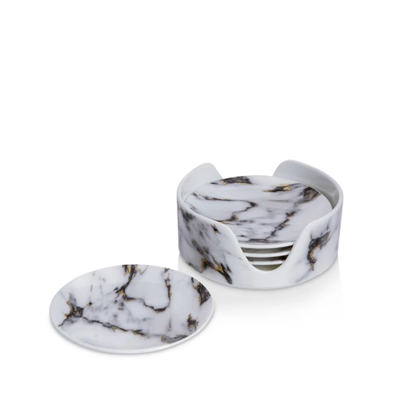 Marble Venice Fog Coasters & Holder, Set of 4