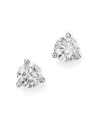 Diamond Stud Earrings 3-Prong Martini Set 14K White Gold