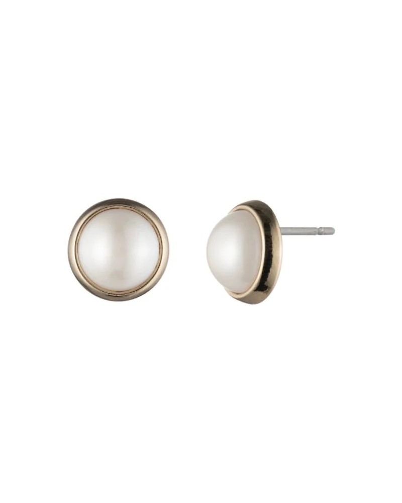 Imitation Pearl Bezel Stud Earrings