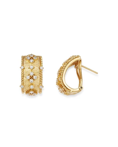 Diamond Omega-Back Earrings in 18K Textured Yellow Gold, 0.70 tcw