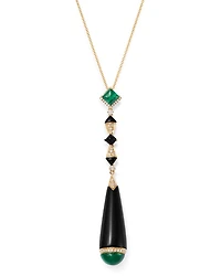 Black Onyx, Malachite & Diamond Pendant Necklace in 18K Yellow Gold, 18"