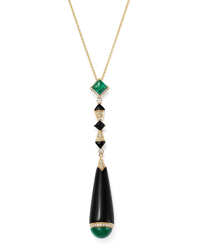 Bloomingdale's Fine Collection Black Onyx, Malachite & Diamond Pendant Necklace