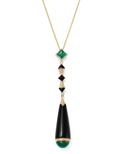 Bloomingdale's Fine Collection Black Onyx, Malachite & Diamond Pendant Necklace