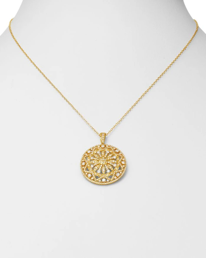Diamond Medallion Pendant Necklace in 14K Yellow Gold, 1.50 tcw
