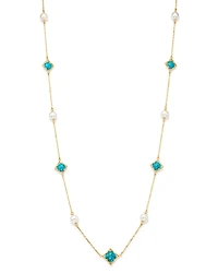 Bloomingdale's Fine Collection Cultured Freshwater Pearl & Turquoise Clover Station Necklace