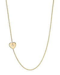 14K Yellow Gold Diamond Heart Station Necklace, 18"