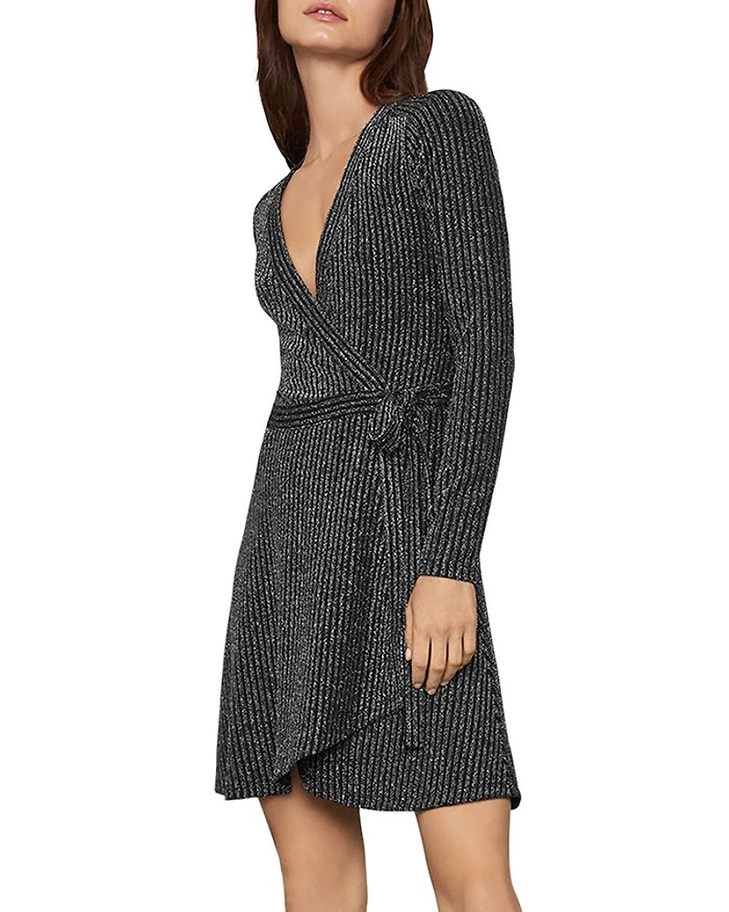 Metallic Rib-Knit Wrap Dress