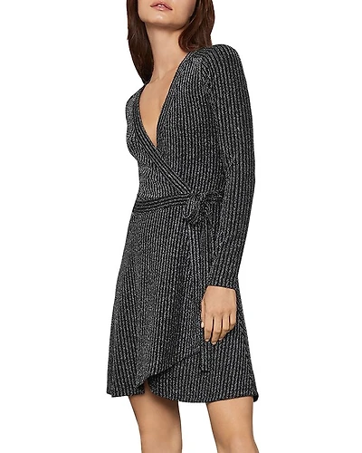 Metallic Rib-Knit Wrap Dress