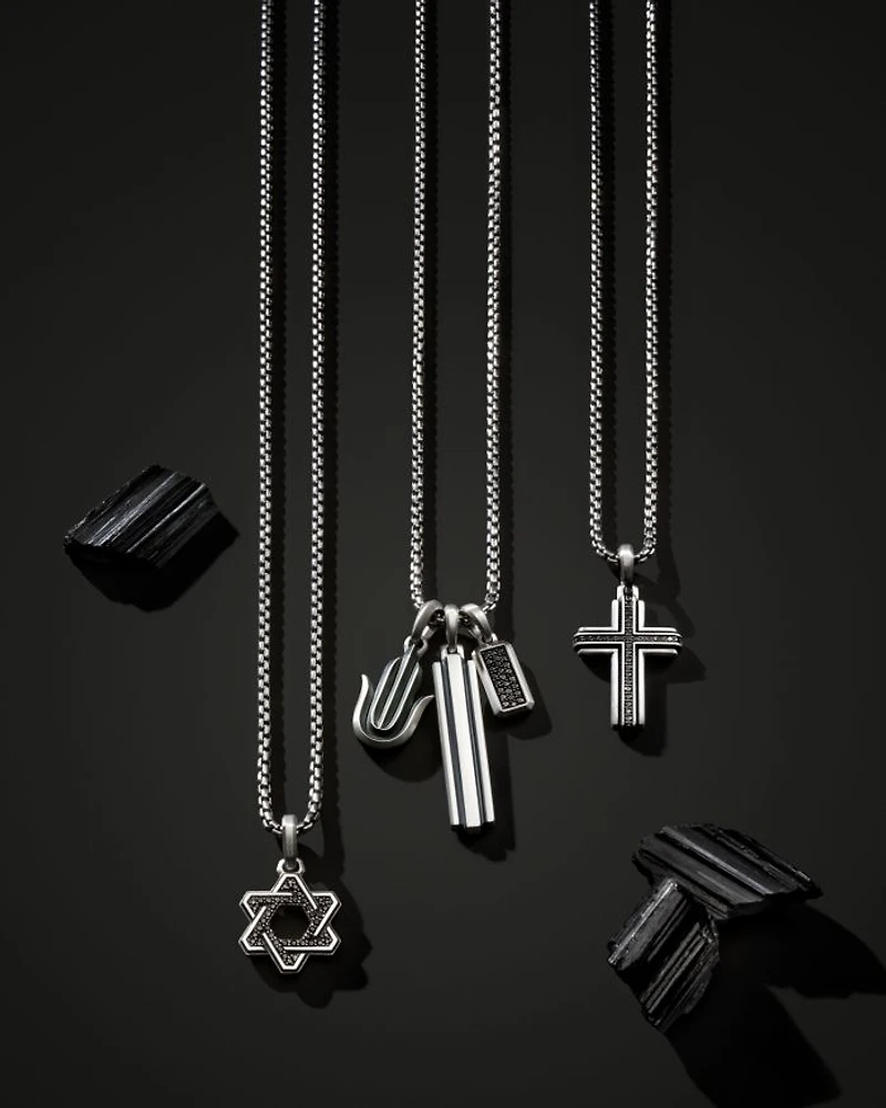Men's Deco Cross Pendant in Sterling Silver with Diamonds