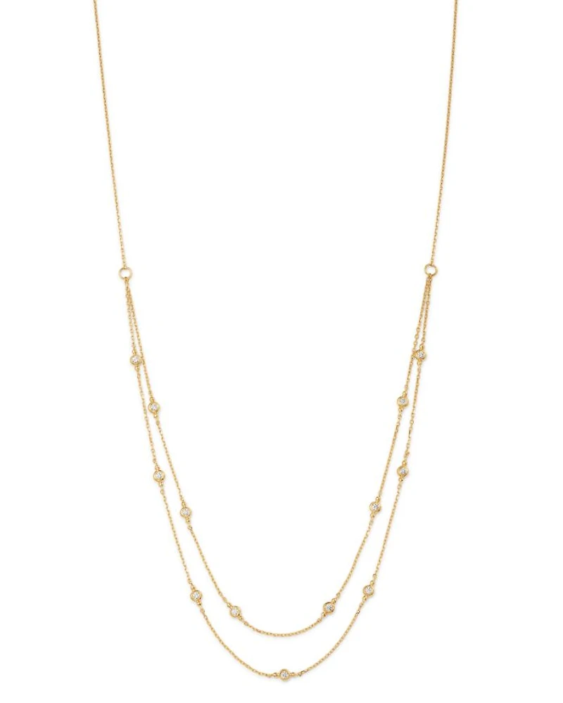 Diamond Double Strand Station Necklace in 14K Yellow Gold, 0.29 tcw