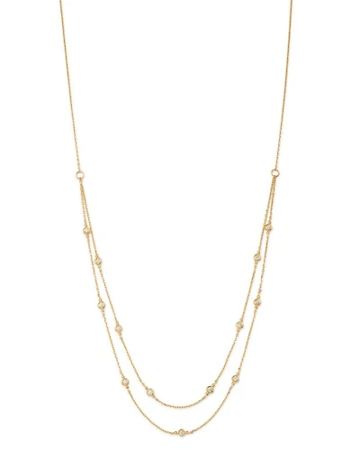 Diamond Double Strand Station Necklace in 14K Yellow Gold, 0.29 tcw