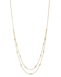 Diamond Double Strand Station Necklace in 14K Yellow Gold, 0.29 tcw
