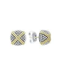 18K Yellow Gold & Sterling Silver Signature Caviar Square Earrings