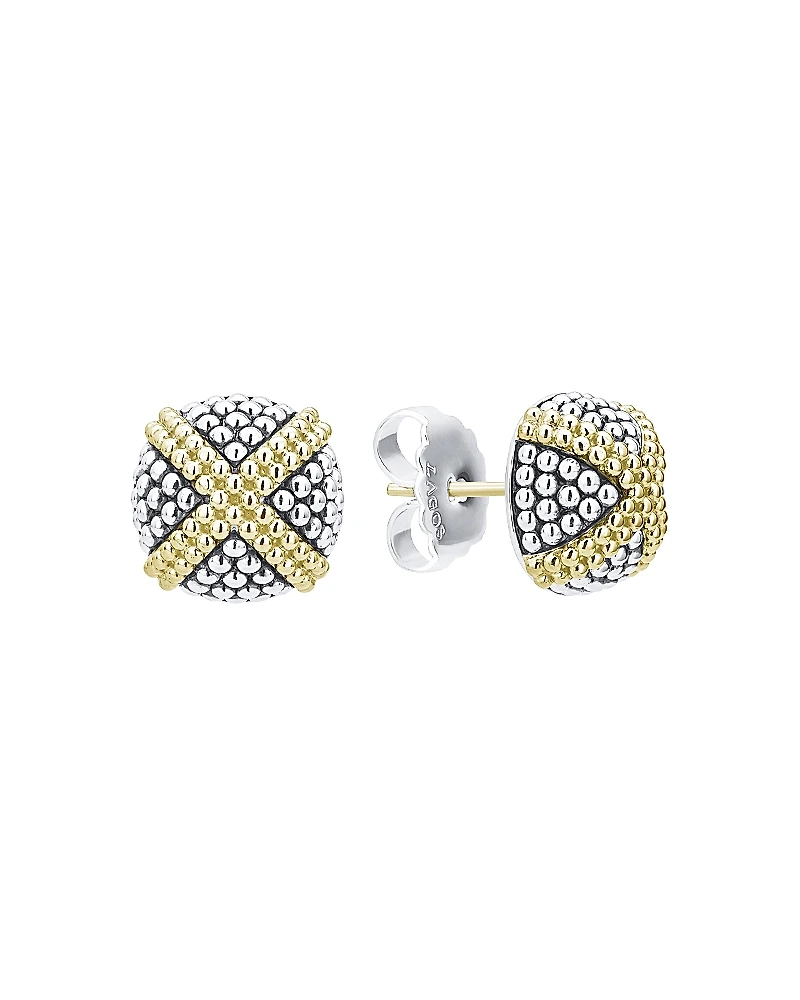 Lagos 18K Yellow Gold & Sterling Silver Signature Caviar Square Earrings