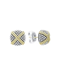 Lagos 18K Yellow Gold & Sterling Silver Signature Caviar Square Earrings