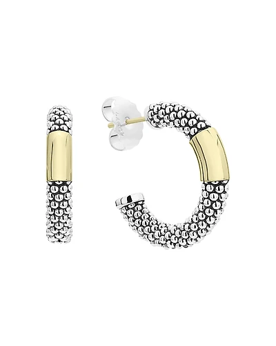 Lagos 18K Yellow Gold & Sterling Silver Caviar High Bar Hoop Earrings
