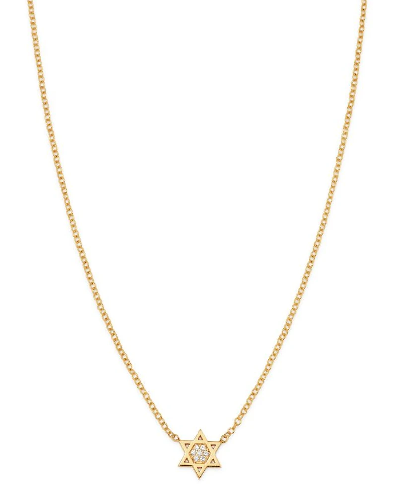 Midi Bitty 14K Yellow Gold & Diamond Star of David Necklace, 16"
