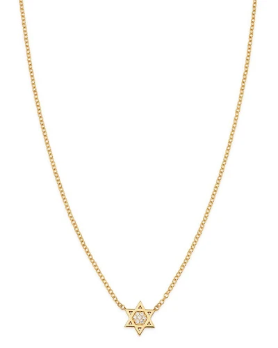 Midi Bitty 14K Yellow Gold & Diamond Star of David Necklace, 16"