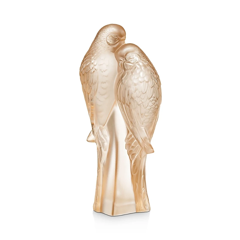 Lalique 2 Parakeets Figure, Gold Luster