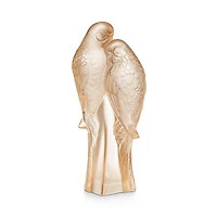 Lalique 2 Parakeets Figure, Gold Luster