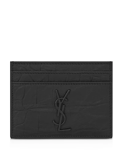 Saint Laurent Croc Embossed Monogram Card Case