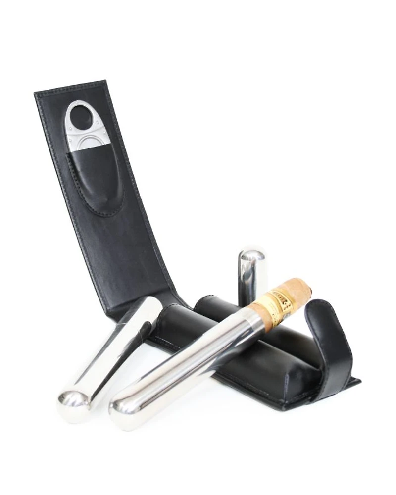 Leather Double Cigar Flask Carrying Case