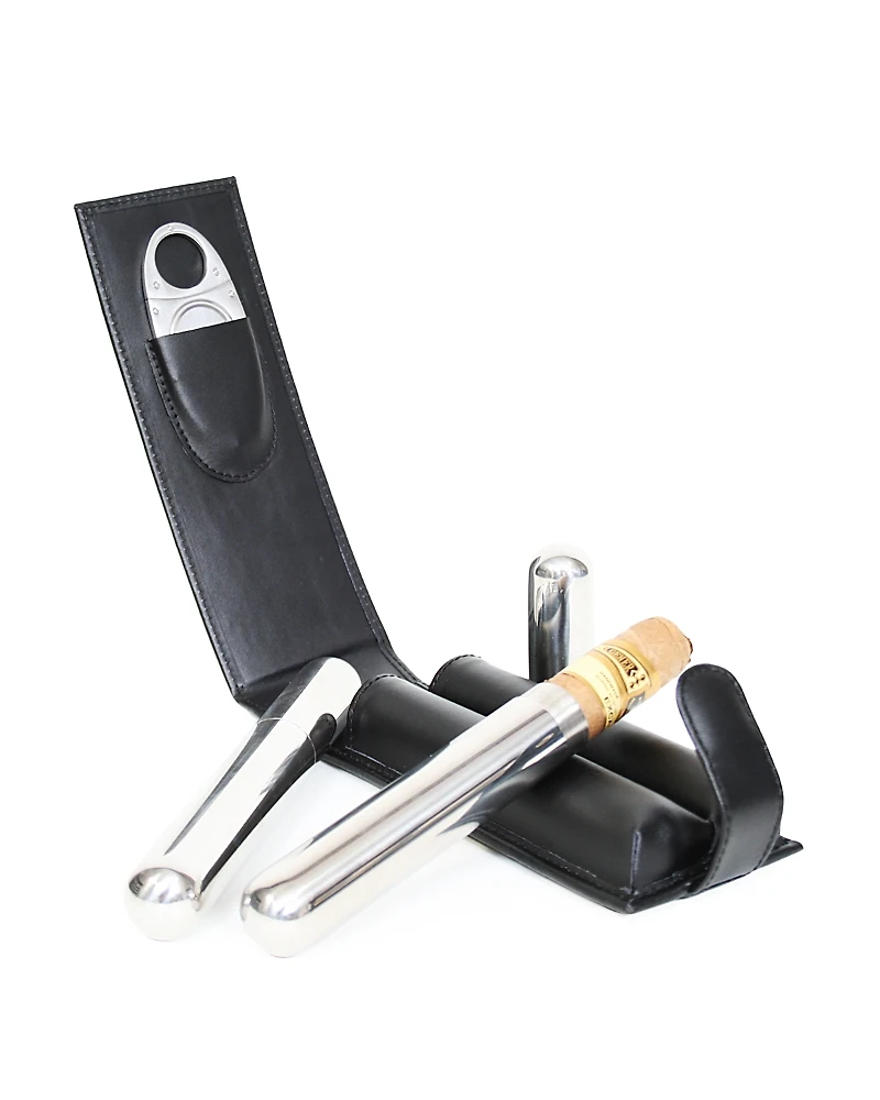 Royce New York Leather Double Cigar Flask Carrying Case