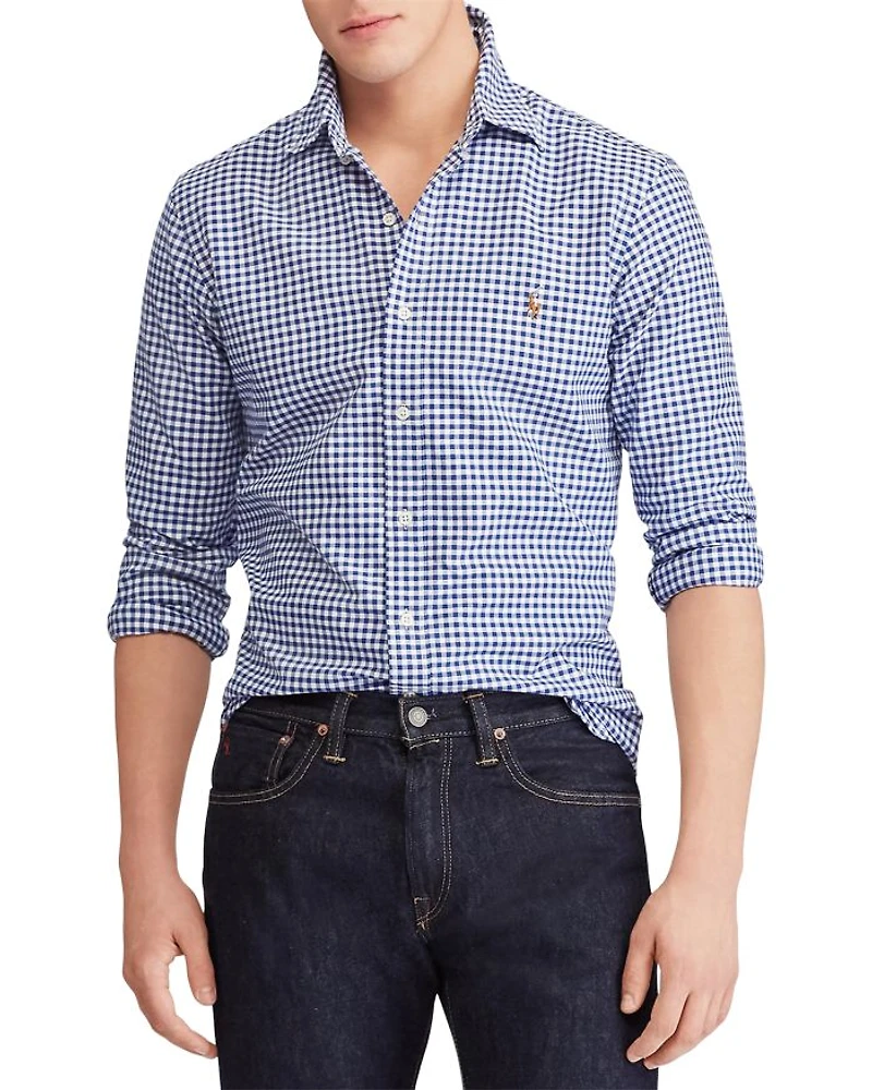 Classic Fit Long Sleeve Gingham Checked Button Down Shirt