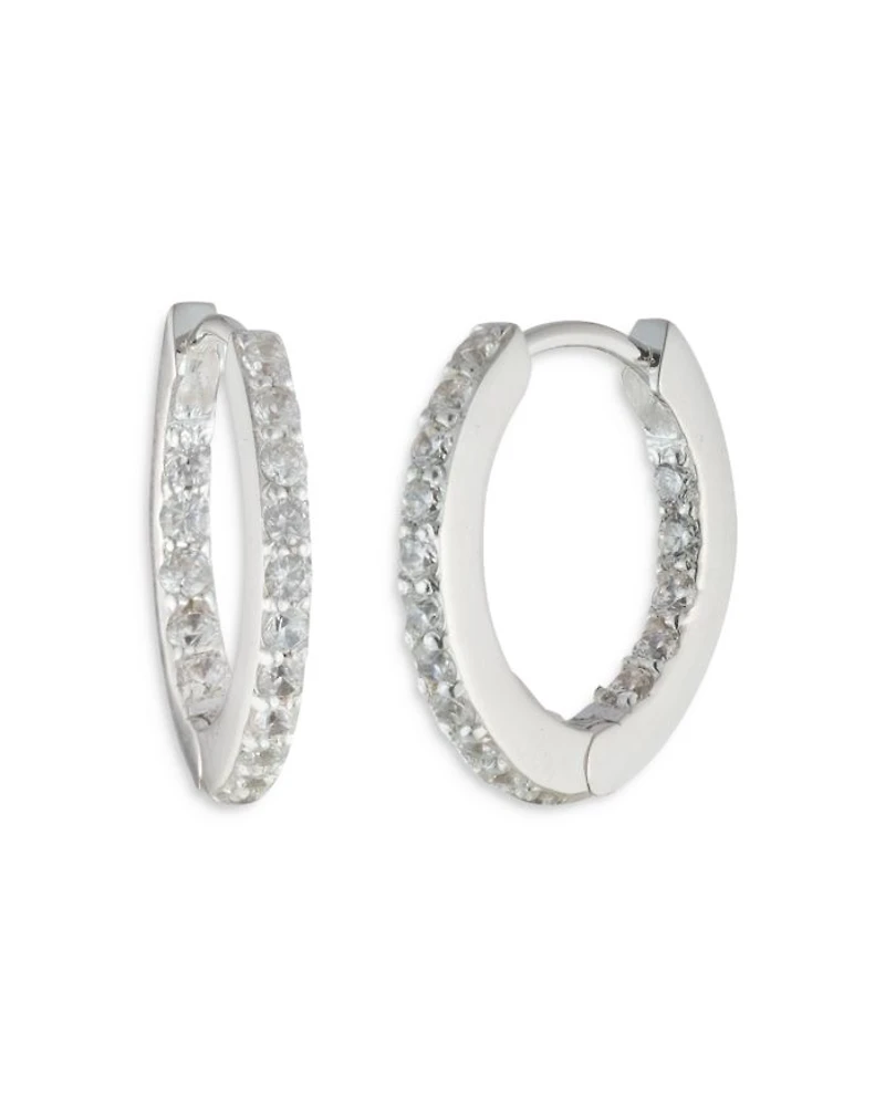 Pavé Huggie Hoop Earrings in Sterling Silver