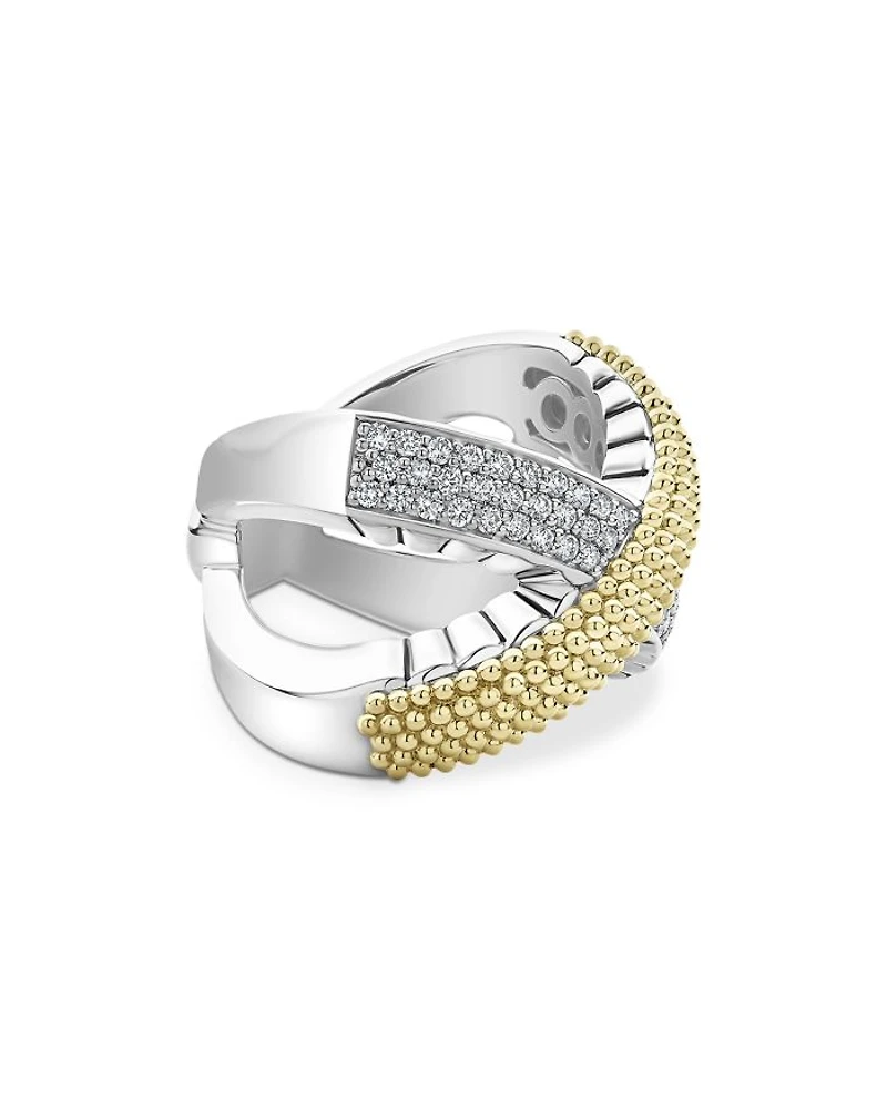 Sterling Silver & 18K Yellow Gold Caviar Lux Diamond Ring