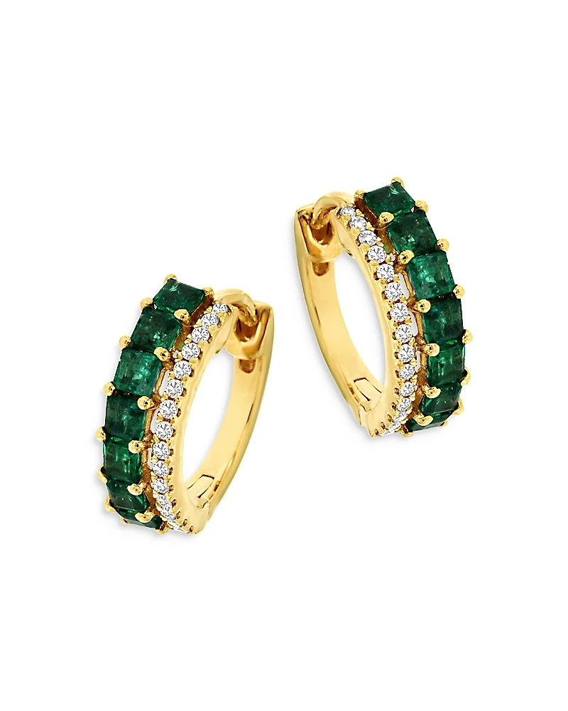Bloomingdale's Fine Collection Emerald & Diamond Huggie Hoop Earrings