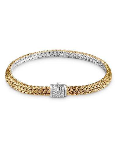 18K Bonded Yellow Gold & Sterling Silver Classic Chain Diamond Bracelet