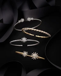 Sterling Silver Starburst Cable Bangle Bracelet with Diamonds